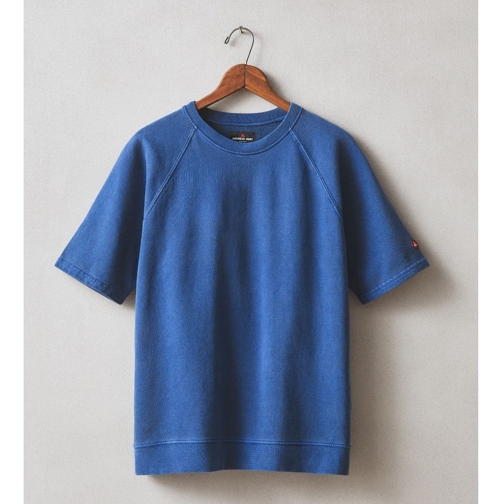 American Giant French Terry Short Sleeve Tee Men L Deja Blue Heavyweight T Shirt
